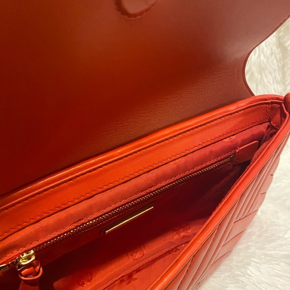 TORY BURCH ALEXA Clutch Bag POPPY ORANGE Leather - Picture 4 of 7